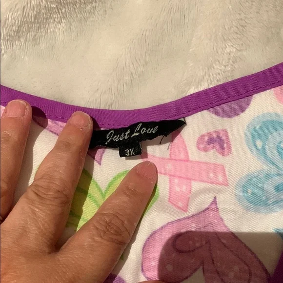 BNWOT Colorful Heart Cancer Rivbon Print Scrub Top by Just Love - Picture 3 of 5